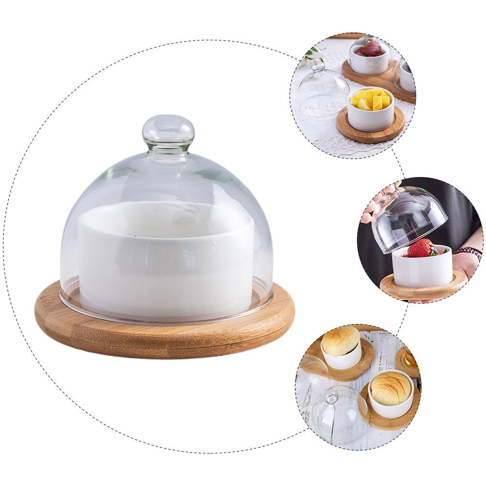 Ceramic Salad Bowl Set with Cl - Plastic Dome Clear 评论和价格
