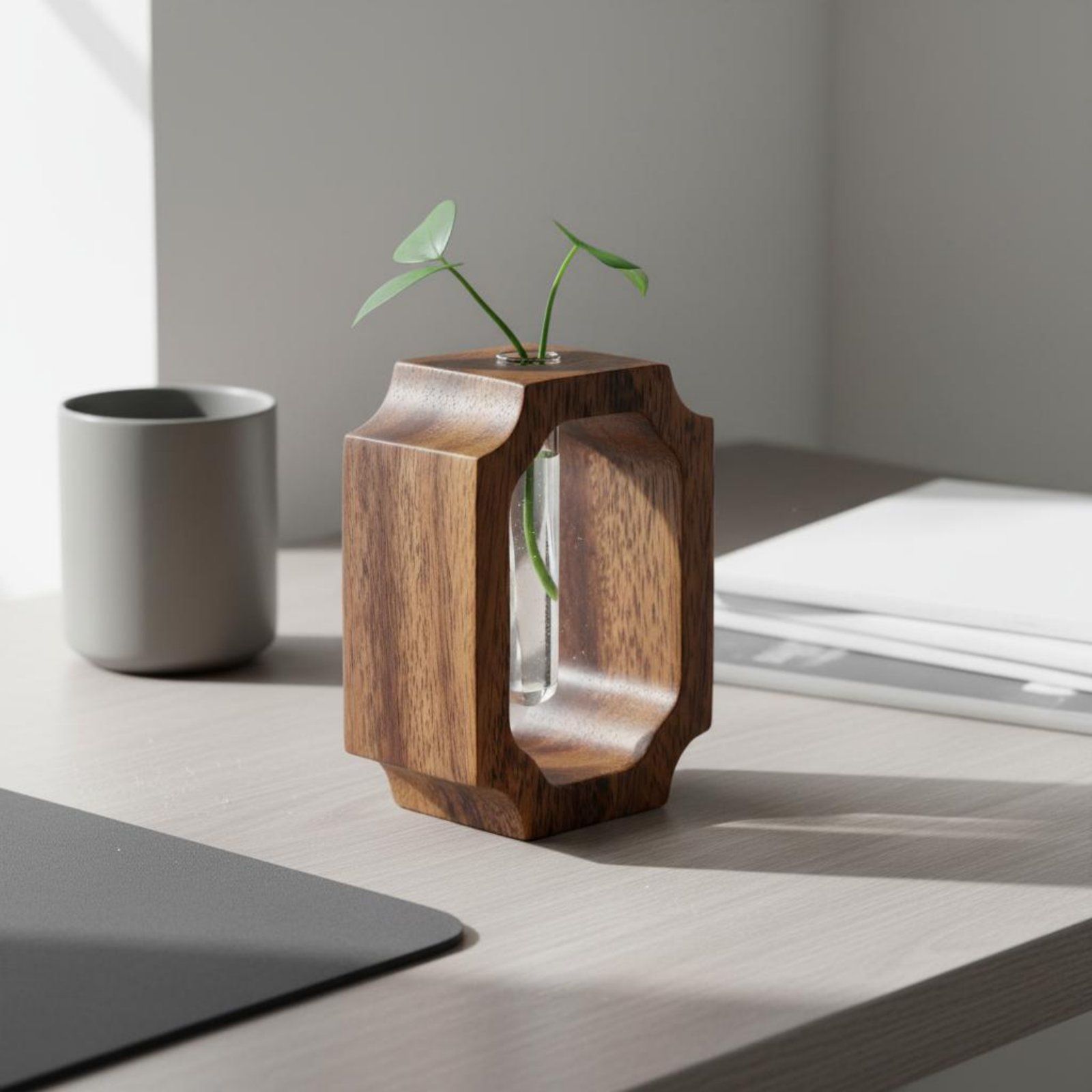 Walnut Wood Vase Easy to Clean - Propagation Station Vase 评论和价格